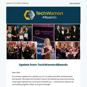 Screenshot of email marketing in MailerLite - Techwomen4Boards newsletter